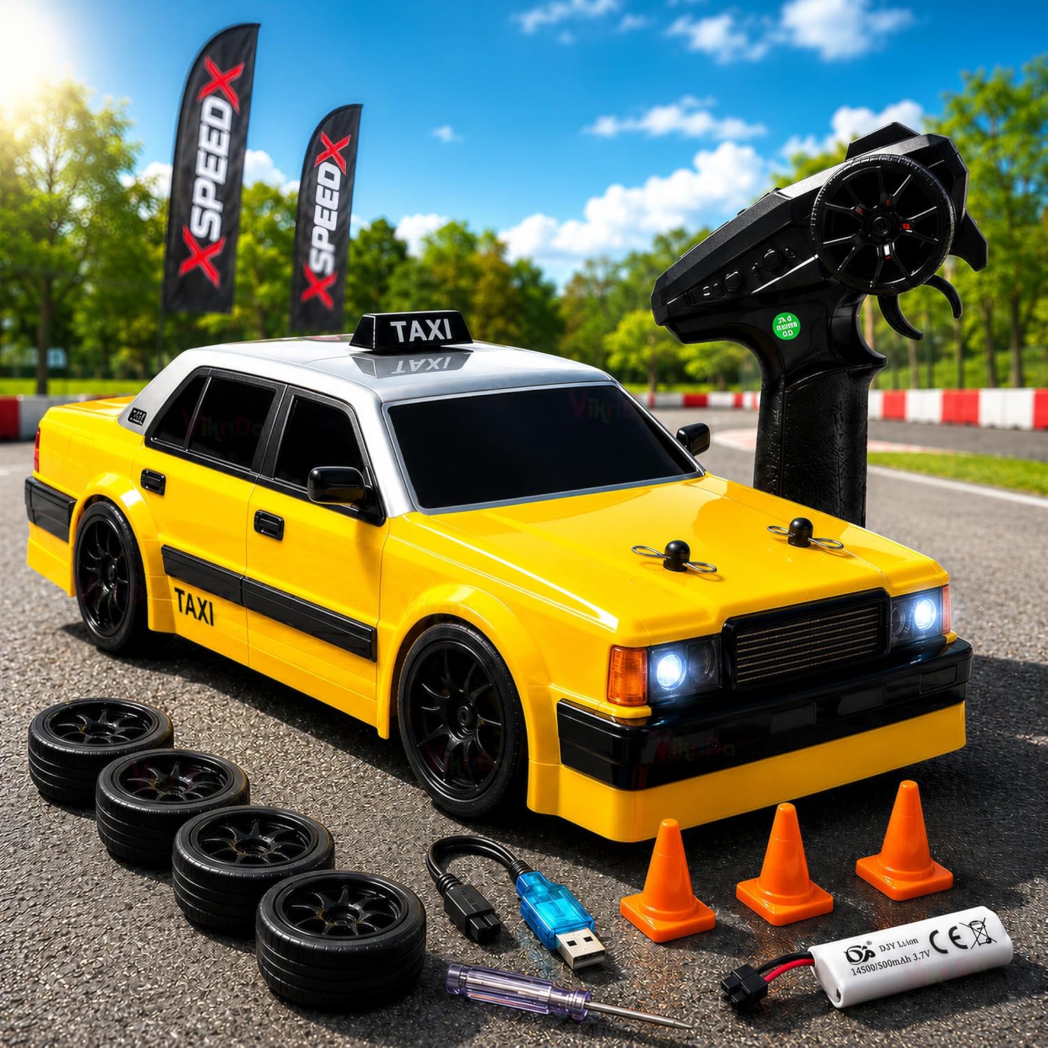 VikriDA RC Taxi Drift Car – 1:24 Scale 4WD