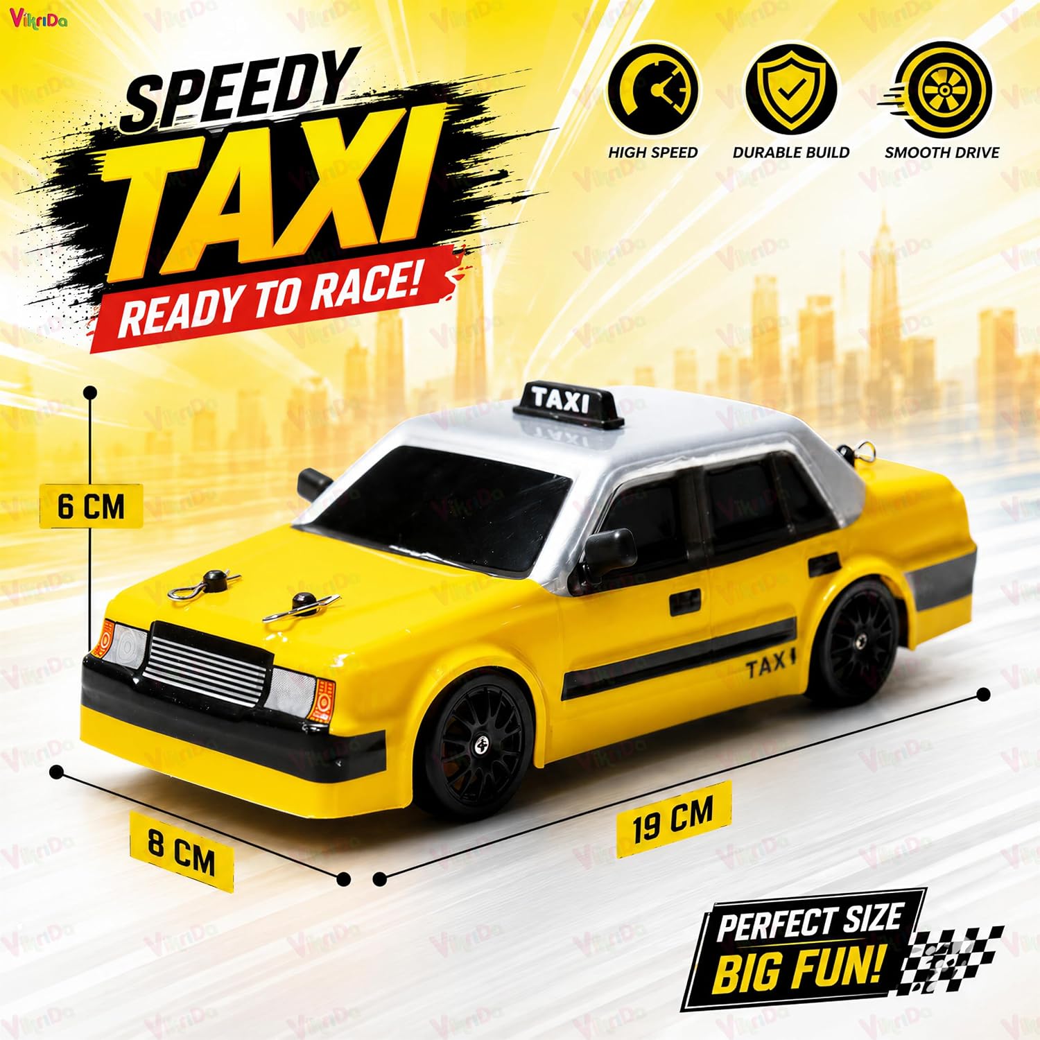 VikriDA RC Taxi Drift Car – 1:24 Scale 4WD