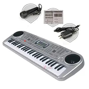 Vikrida 54 Key Electronic Musical Piano Keyboard with LCD Display, Adaptor, Microphone includes 1Pc, Silver