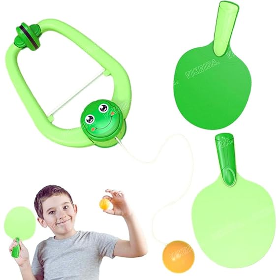 VikriDA Hanging Table Tennis Self Training Indoor Gaming 2 Racket & 3 Practice Ball Portable - Double Sparring Hanging Toys Parent Child Interaction Indoor Toys - Frog Hanging Table Tennis