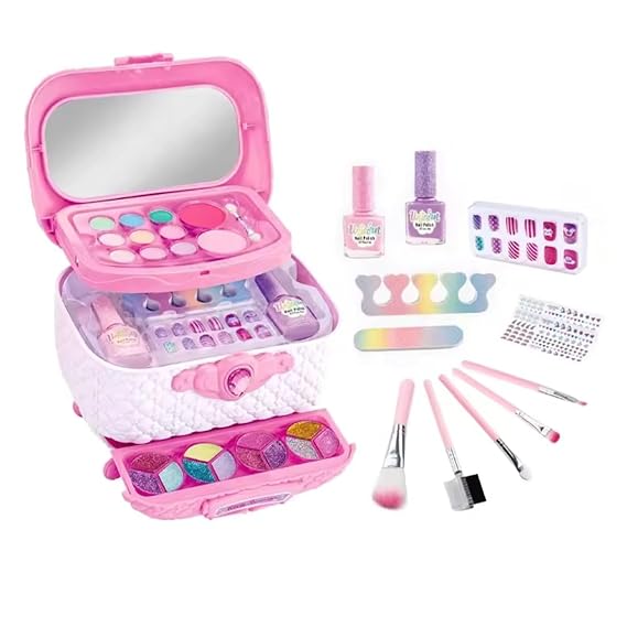 VikriDA Washable Kids Make Up, Play Makeup Toys with Portable Carrying Case, Safe & Non-Toxic Girl Makeup Set for Age 3-12 Year Old Christmas & Birthday Gift