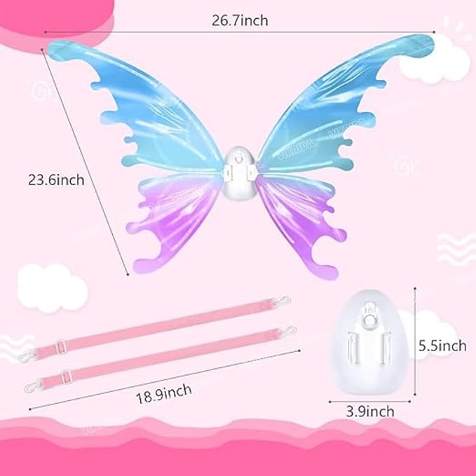 VikriDA Electric Fairy Butterfly Wings with Lights with Musical, Angel Fairy Princess Costumes Glowing Toys, Fancy Dress-up