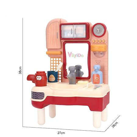 Vikrida Kids Play Sink with Running Water, Pretend Play Washbasin Toys Set with Working Faucet and Play Toothbrush & Blow Dryer for Toddlers - Multicolor