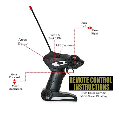 VikriDA Remote Control car with Mist Smoke Spray Function 1:18 Rock Crawler 2 WD High Speed Rechargeable Off-Road Monster Truck 45° Angle Climbing Car Toy for Kids - Black Color