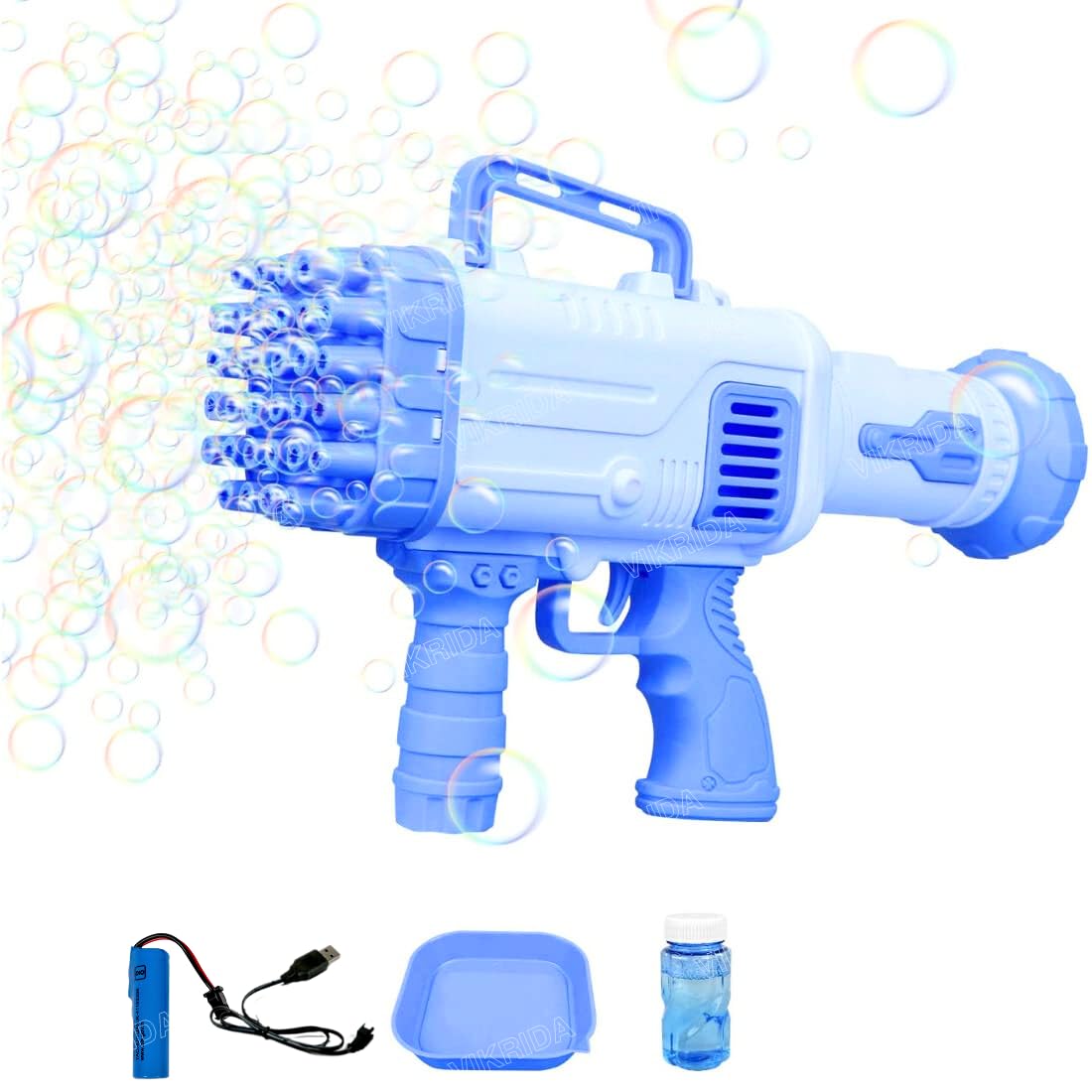 Vikrida Big Size, 45 Holes Bubble Gun,one bottle Bubble Solution with Rechargeable Battery and Charging cable, Bubble Making Machine Outdoor Toys for Kids- Multicolor