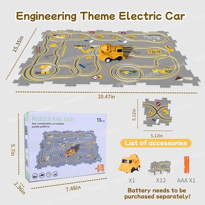 VikriDA Rail Car Puzzle Track Toy for Kids,Puzzle Racer Kids Car Track Play Set Puzzle DIY Assembling,Puzzle for Toddlers Educational,Perfect Toy Preschool Gifts(13Pcs)