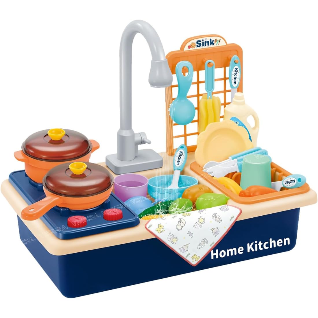 Vikrida Kitchen Sink Toys Water Playset with Running Water House Wash Up Kitchen set