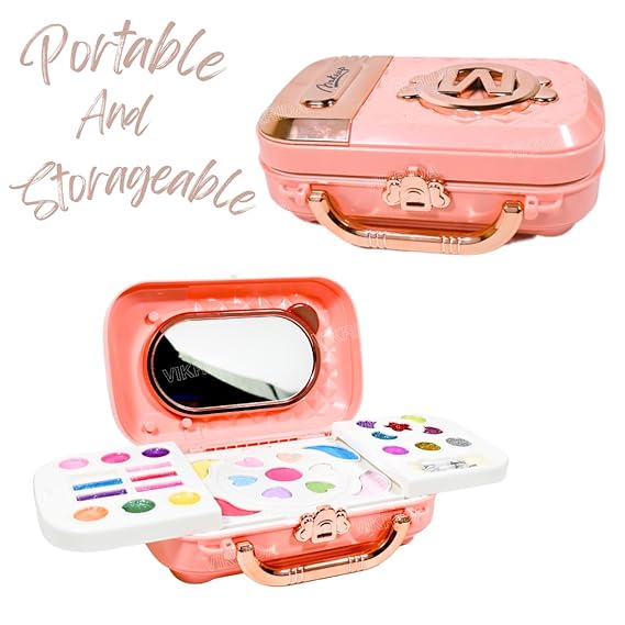 VikriDA Beauty Set Gift Toys for Girls Makeup Kit Attechi Set Washable Make up for Kids Princess Cosmetic Real Beauty Set Role Play (Pink)