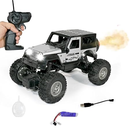 VikriDA Remote Control Car for Kids with Mist Smoke Effect 2 Wd Monster Truck Rock Crawler Climbing Rc Toy Vehicle Car for Boys and Girls- Silver