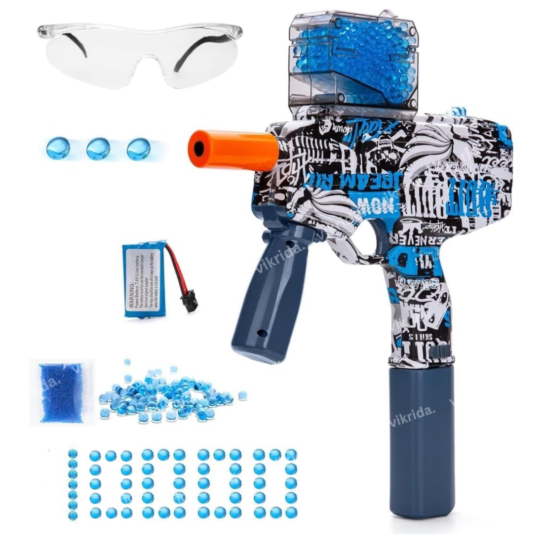 VikriDA Ball Blaster MP-9 Gel Blaster with 10000 Gel Balls & Goggles | Outdoor Game Toys for 14+ Boys Girls