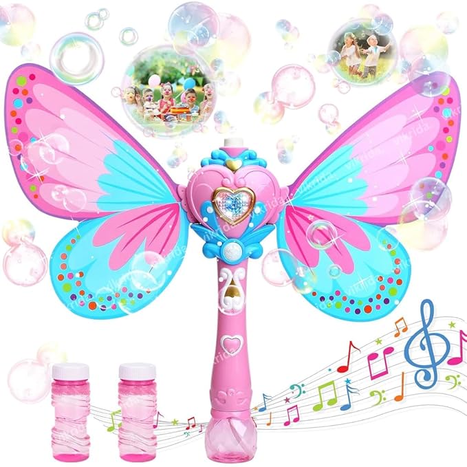 VikriDa Magic Wand Bubble Machine Butterfly Automatic Powerful Bubble Blower for Kids | for Indoor, Outdoor, Birthday, Wedding, Party, Park Garden Backyard Play (Bubble Solution Included)