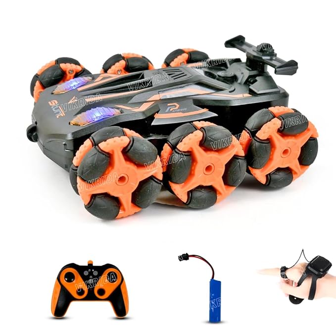 VikriDA Gesture Sensing Stunt Rc Cars, 6Wd Rechargeable Racing Drift Double-Sided Car, Hand Remote Control Crawler Toy for Boys 8 9 10 11 12 Year Old, Christmas Birthday Party Gifts for Kids - Orange