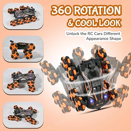 VikriDA Gesture Sensing Stunt Rc Cars, 8Wd Rechargeable Racing Drift Double-Sided Car, Hand Remote Control Crawler Toy for Boys 8 9 10 11 12 Year Old, Christmas Birthday Party Gifts for Kids - Orange
