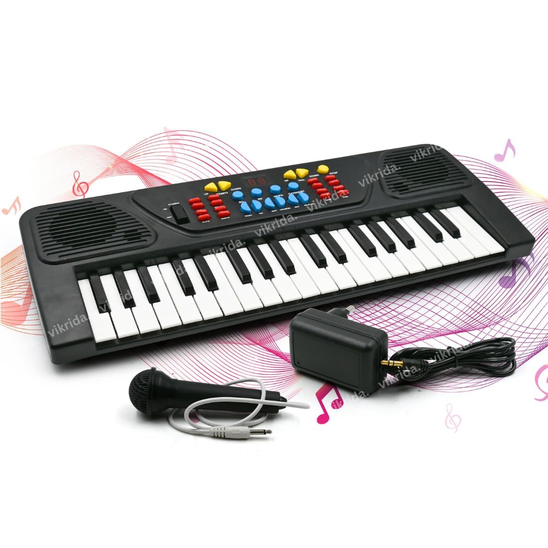 VikriDA 37 Keys Music Piano with Adapter & Microphone Portable Multi-Function Electronic Educational Musical | Kids Piano Keyboard, (Piano with Adapter)