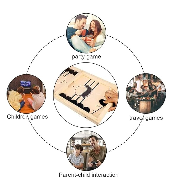 Vikrida Junior Fast Sling Puck Game Board String Hockey Toy (39 Cm) with 10 Coins, Wooden Party Game for Kids and Adults String Hockey Table Board Game