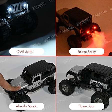 VikriDA Remote Control Car for Kids with Mist Smoke Effect 2 Wd Monster Truck Rock Crawler Climbing Rc Toy Car