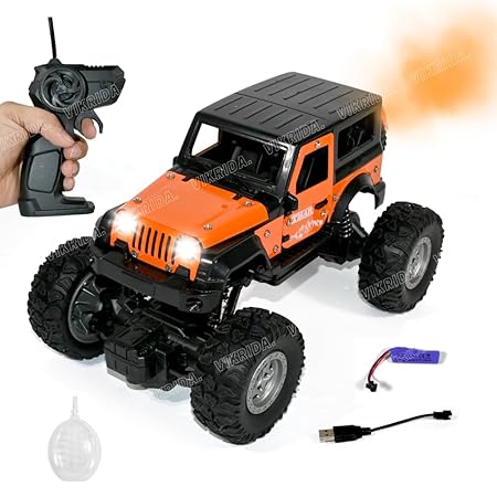 VikriDA Remote Control Car for Kids with Mist Smoke Effect 2 Wd Monster Truck Rock Crawler Climbing Rc Toy Vehicle Car for Boys and Girls- ORANGE
