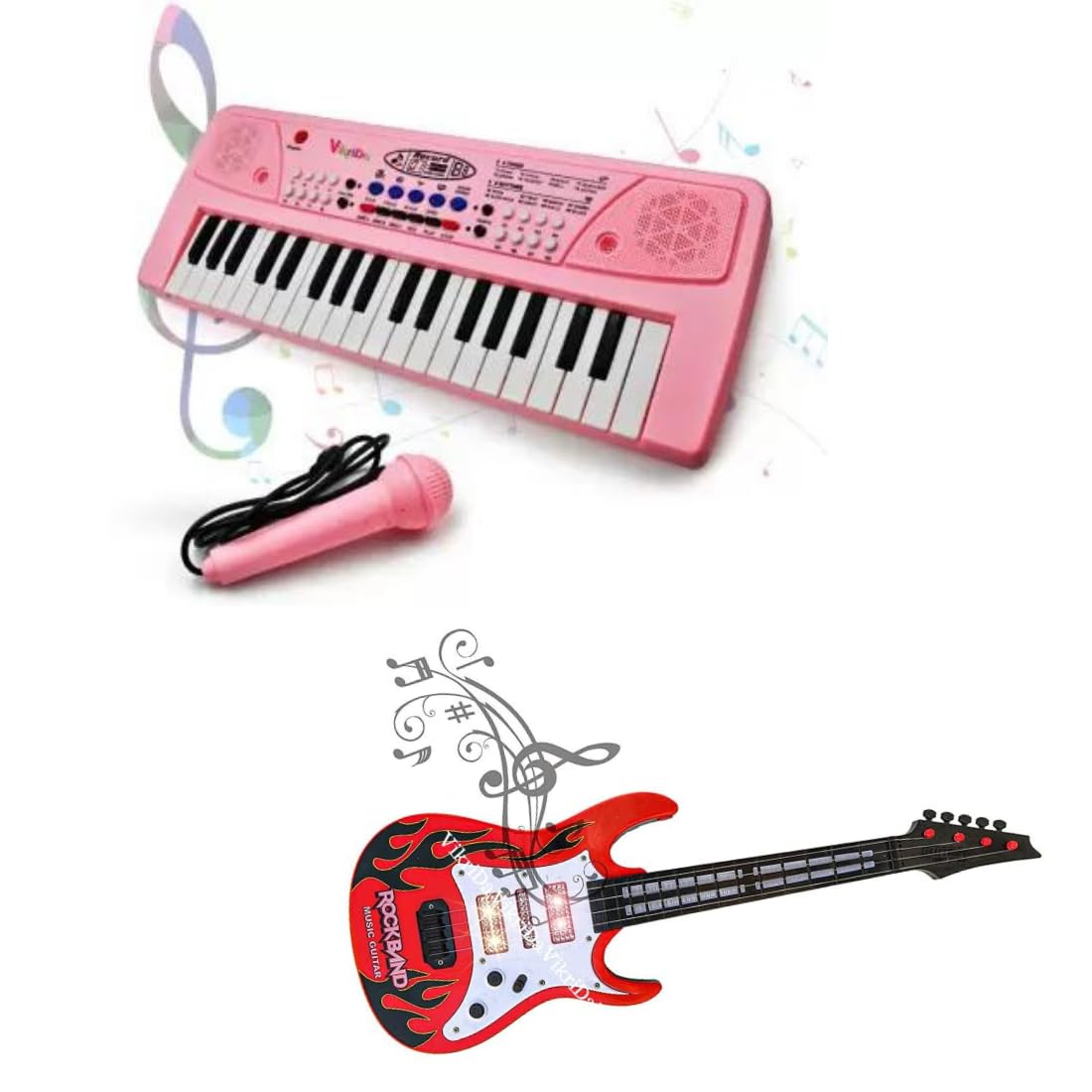 Vikrida Kids Keyboard Piano, 37 Keys Piano Keyboard with Musical Guitar for kids ( Pink Color Piano with Guitar )
