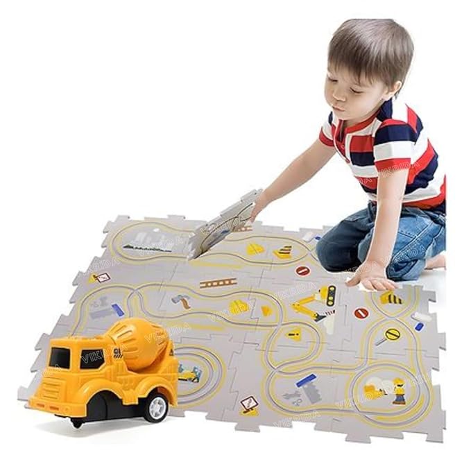 VikriDA Rail Car Puzzle Track Toy for Kids,Puzzle Racer Kids Car Track Play Set Puzzle DIY Assembling,Puzzle for Toddlers Educational,Perfect Toy Preschool Gifts (9Pcs)