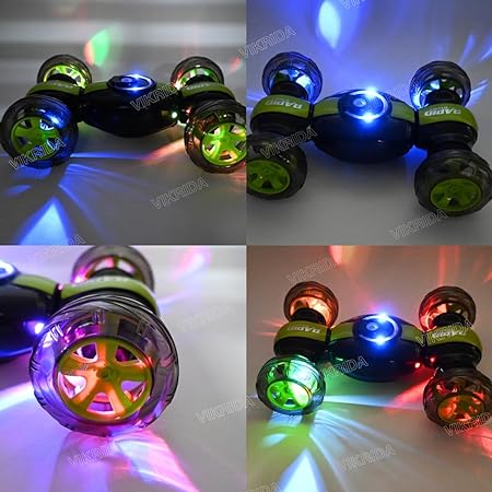 VikriDA 4WD 2.4GHz Remote Control Gesture Sensor Toy, Double Sided Rotation, Off Road Vehicle with Lights for Kids - Green