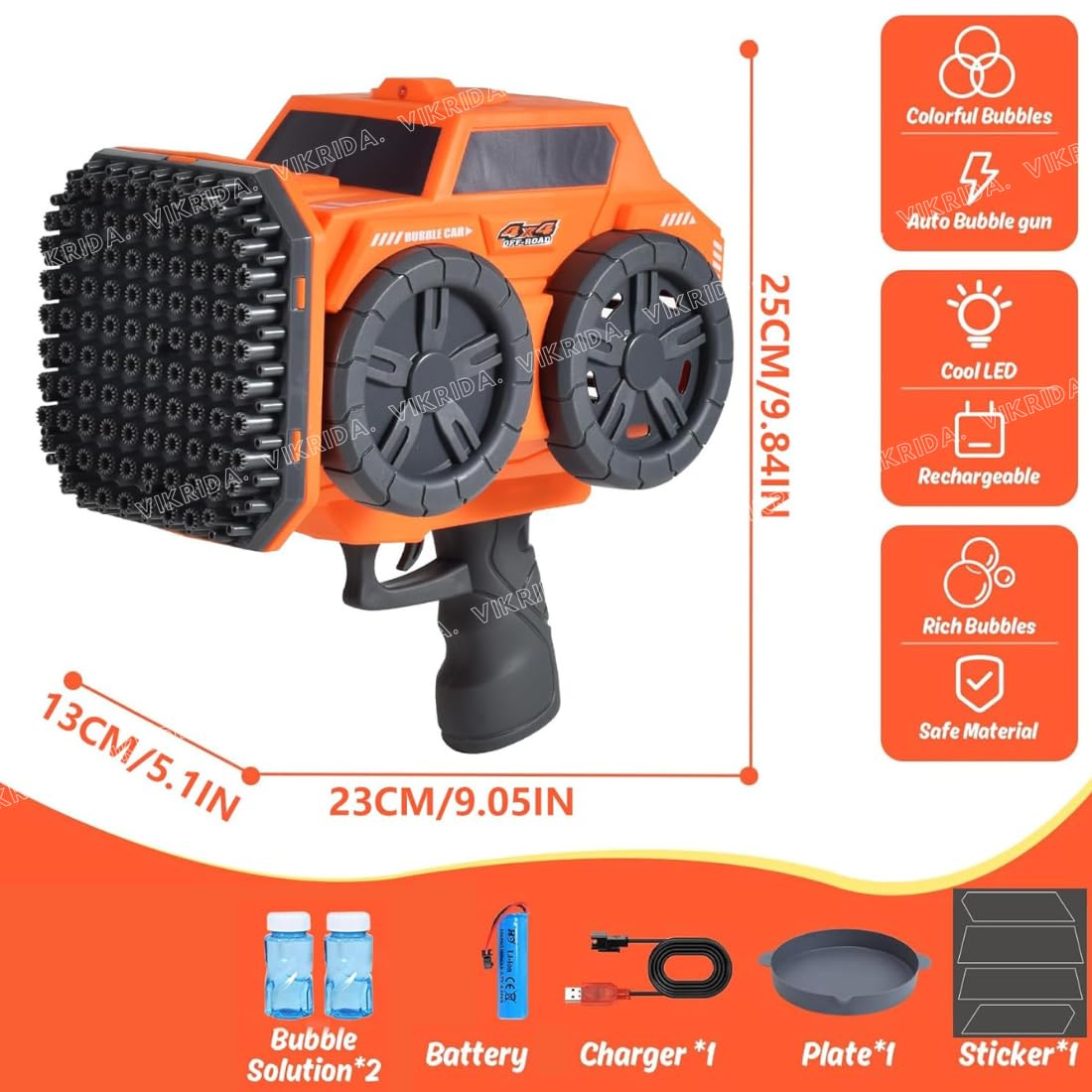 Vikrida 139 Holes Automatic Bubble Gun Blaster with Bubble Refill Solution, Indoor & Outdoor Bubble Maker Blower Summer Toys - Orange