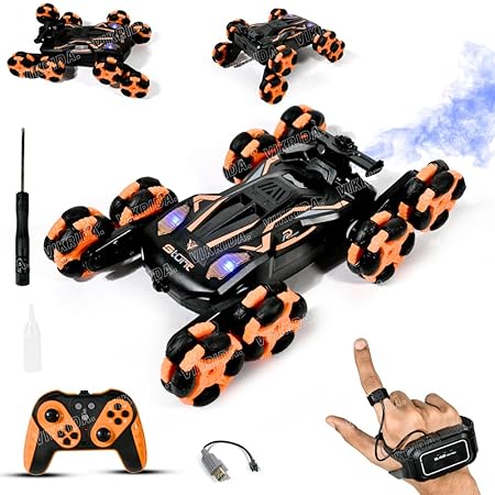 VikriDA Gesture Sensing Stunt Rc Cars, 8Wd Rechargeable Racing Drift Double-Sided Car, Hand Remote Control Crawler Toy for Boys 8 9 10 11 12 Year Old, Christmas Birthday Party Gifts for Kids - Orange