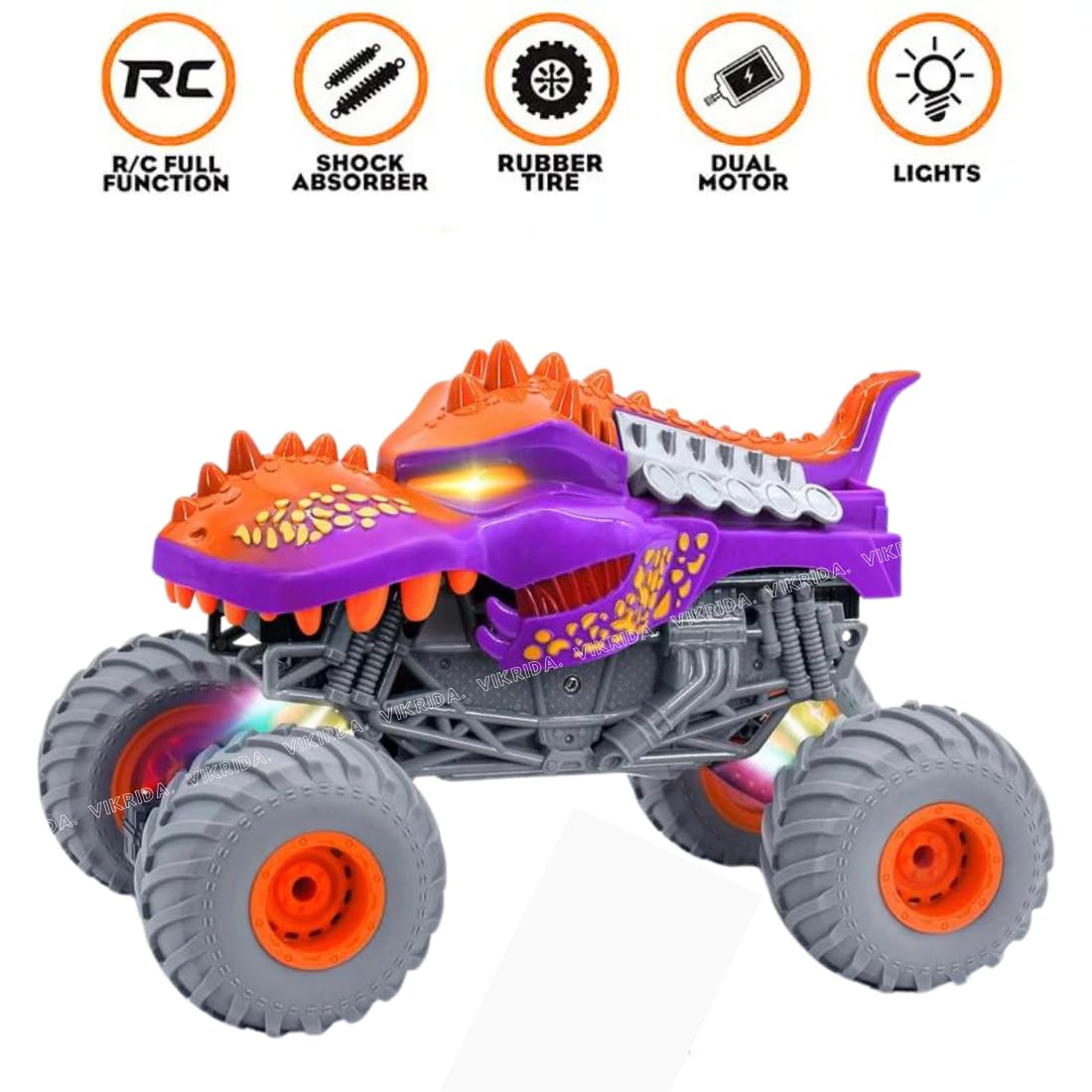 VikriDA 2.4GHz Remote Control Shark Trucks Toys for Kids with Light,