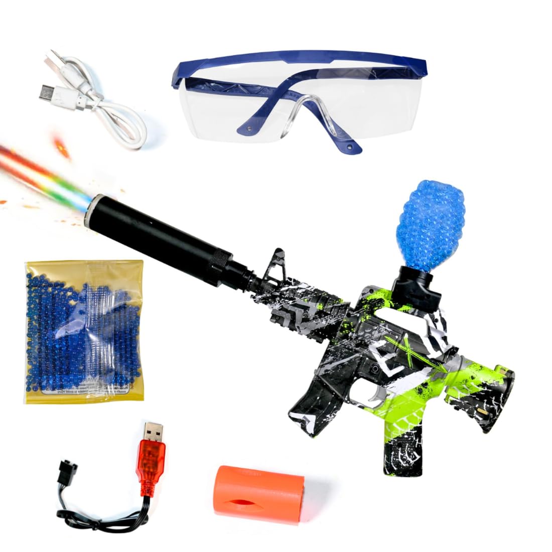 VikriDA Electric Gel Balls Blaster Gun with Light Color Change Sensor Suppressor for Adults Foam Blaster Gun with Gel Ball Bullets, Outdoor Game for Adults - Multicolor