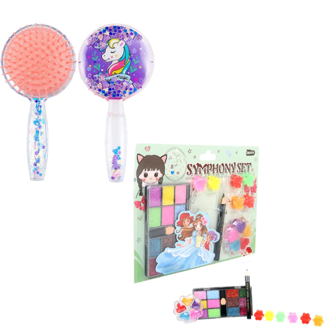 VikriDA 2 In 1 Combo Set Of Cosmetic And Real Makeup Palette With Unicorn Hair Brush