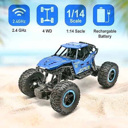 VikriDA Remote Control Car for Kids, Monster Truck Rock Crawler Climbing RC Toy Vehicle Car for Boys and Girls- Blue