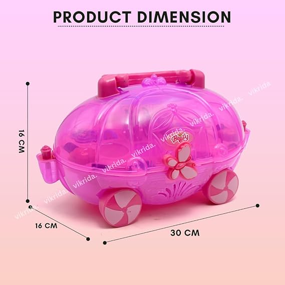 Vikrida Car Shape Cosmetics Makeup Kit | Pretend Play Toy Washable Non Toxic Deluxe Plastic Real Make up Set for Kids - Pink Color