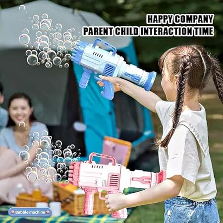 Vikrida Combo Set of 500 ml Bubble Solution with 25 Holes Bubble Gun Including Batteries Rocket Boom Bubble Gun, Bubble Makers for Kids (Batteries not Included)