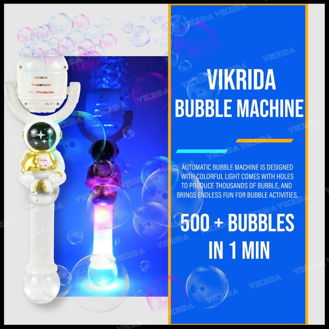 VikriDA Bubble Machine for Toddlers Kids, Astronaut Bubble Stick, Birthday Gifts Outdoor Toys for Ages 3 4 5 6 7 8 Year Old Kids, Bubbles Wands Maker for Toddlers with Bubble Solution - Multicolor