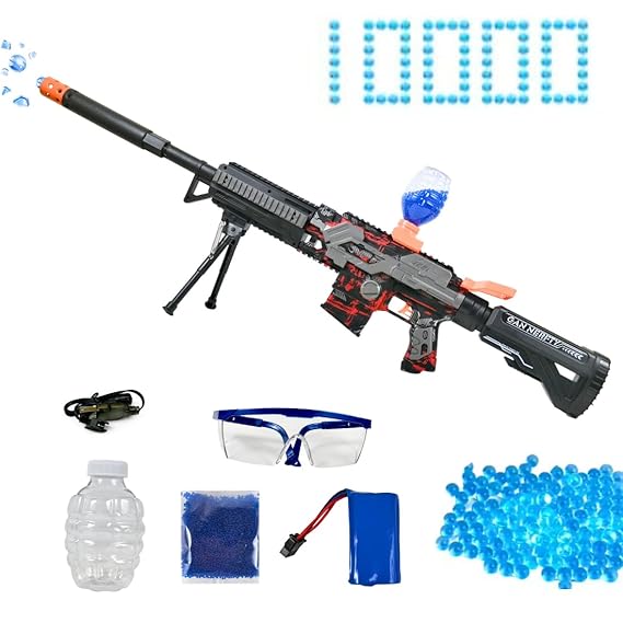 VikriDA Big Size Automatic & Manual (Dual Mode) DIY Assemble M416 with Stand Small Balls Blaster Gun with 10000 Small Balls, Battery Gun with Automatic Fast Fire Rate for Adults