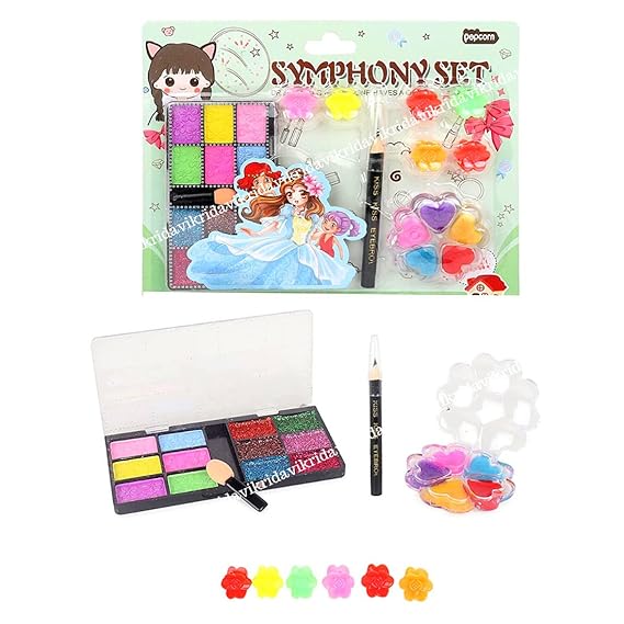 Vikrida 2 in 1 Combo Set of Cosmetic Real Makeup Palette with Unicorn Hair Brush for Kids | Pretend Play Toy Washable Non Toxic Deluxe Make up Set for Kids - Pink Color