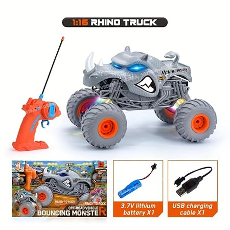 VikriDA 2.4Ghz Remote Control Rhinosaur Trucks Toys For Kids With Light, Indoor & Outdoor | All Terrain Electric Rc Car, Blue