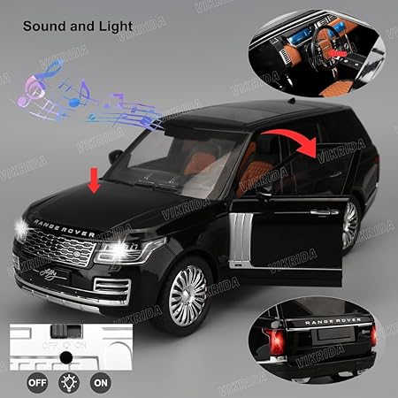VikriDA 1:24 Scale Diecast Model Car - Range Rover with Sound and Light - Pullback Vehicle Toy Collection for Kids, Black
