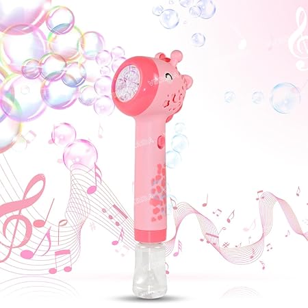 VikriDA Giraffe Bubble Machine Gun, Bubbles Wands Maker for Toddlers with Bubble Solution 4 AA Battery Party Favors - Pink