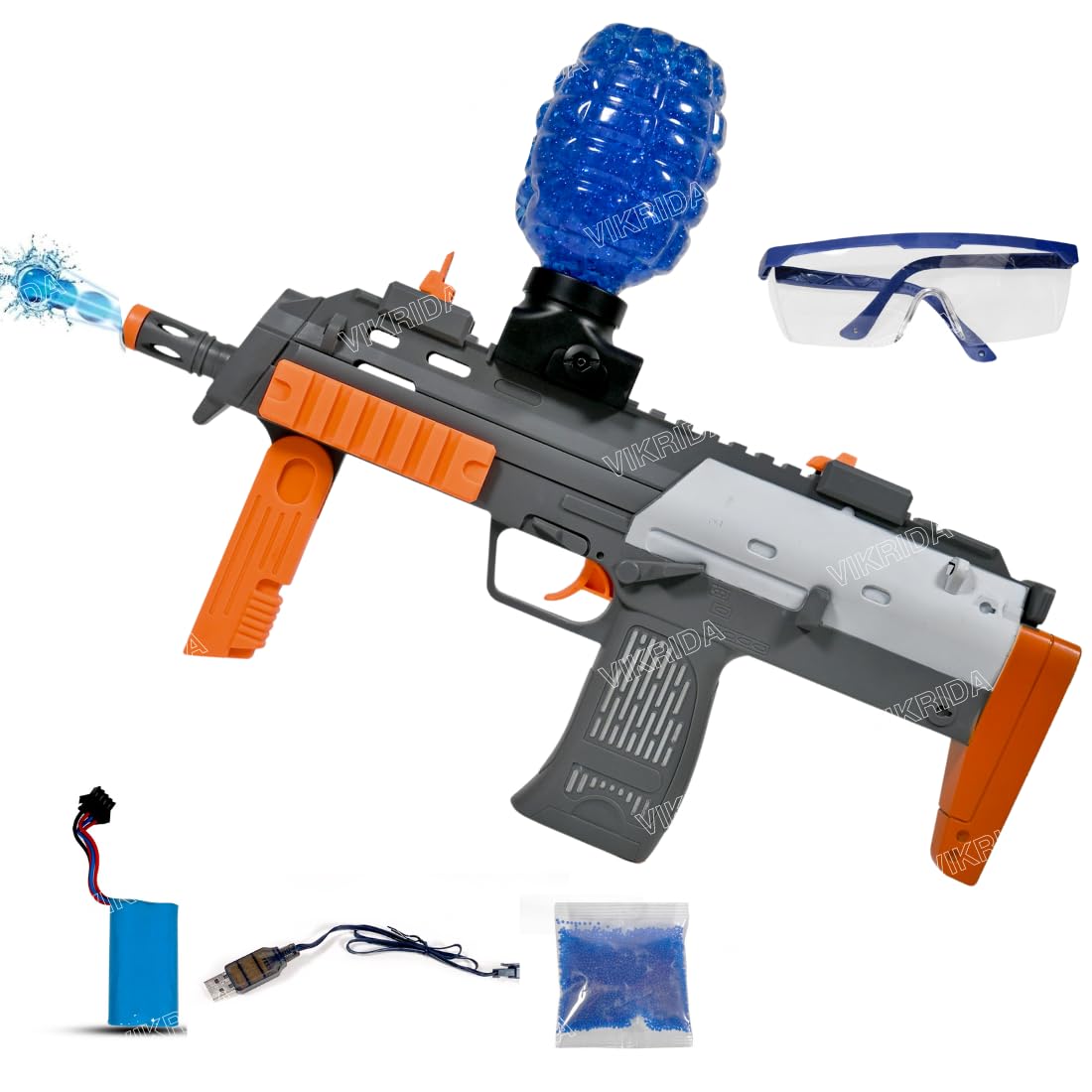 VikriDA Electric Gel Blaster with 5000 Rounds Gel Blaster Rechargeable Battery Gun with Automatic Fast Fire - MP7 gel blaster