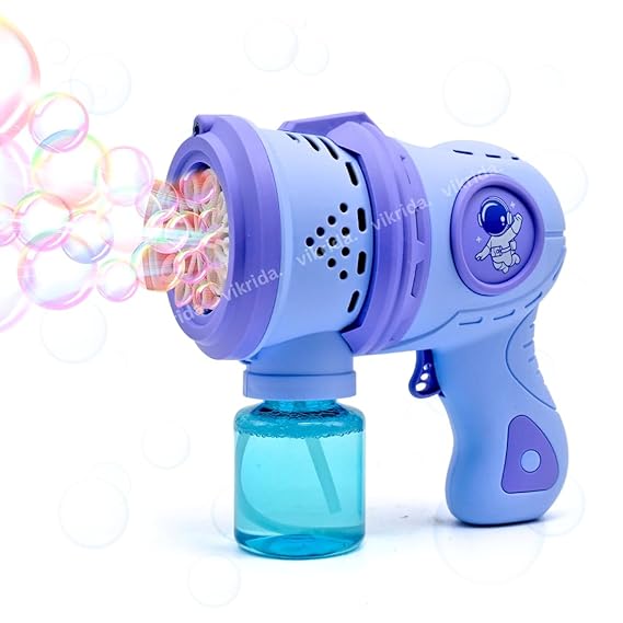 VikriDA Leak-Proof Design Automatic Bubble Gun for Kids & Toddlers with LED Light - includes 2 Bubble Liquid Bottles - Blue
