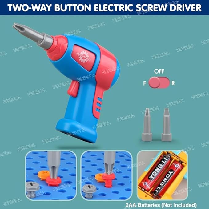 VikriDA Electric Drill Screw Tool Set Creative Mosaic Puzzle Toy, DIY 3D Creativity Educational Kit Construction Toy Building Block Toys for Kids, Girls and Boys - 228pcs (Space)