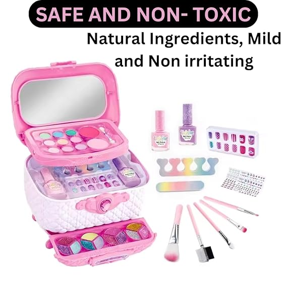 VikriDA Washable Kids Make Up, Play Makeup Toys with Portable Carrying Case, Safe & Non-Toxic Girl Makeup Set for Age 3-12 Year Old Christmas & Birthday Gift
