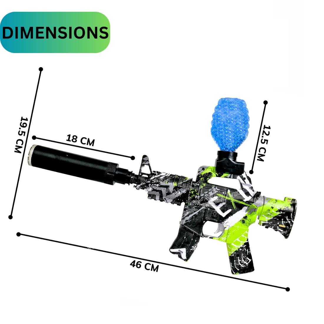 VikriDA Electric Gel Balls Blaster Gun with Light Color Change Sensor Suppressor for Adults Foam Blaster Gun with Gel Ball Bullets, Outdoor Game for Adults - Multicolor