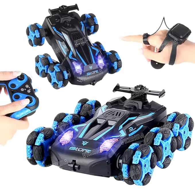 VikriDA Gesture Sensing Stunt Rc Cars, 6Wd Rechargeable Racing Drift Double-Sided Car, Hand Remote Control Crawler Toy for Boys 8 9 10 11 12 Year Old, Christmas Birthday Party Gifts for Kids - Blue