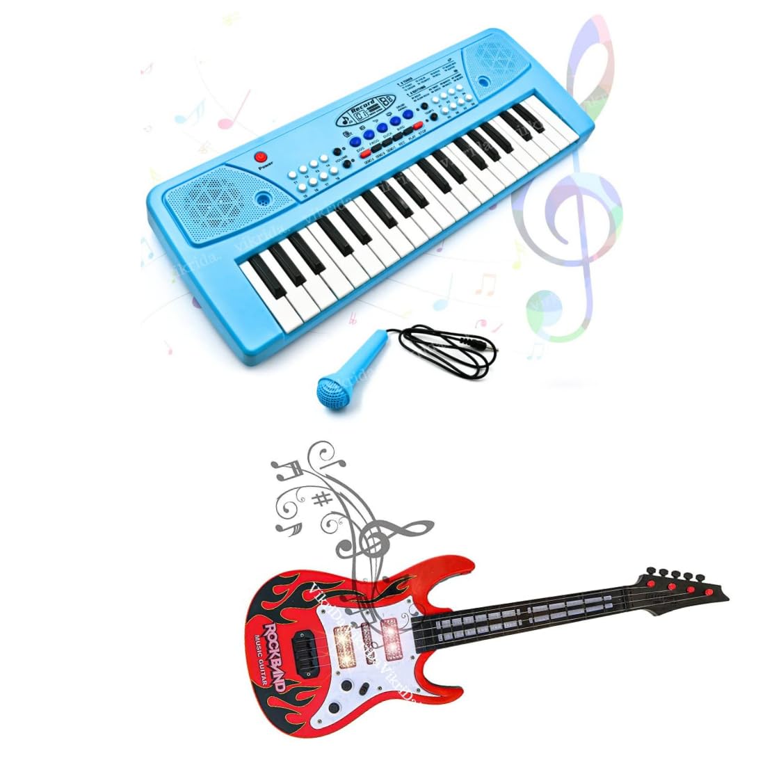 VikriDA Kids Keyboard Piano, 37 Keys Piano Keyboard with Musical Guitar for Kids