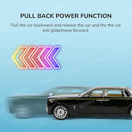 VikriDA Big Size 1/24 Rolls-Royce Phantom Model Car,Zinc Alloy Pull Back Toy Diecast Toy Cars with Sound and Light for Kids Boy Girl Gift (Silver - Black)