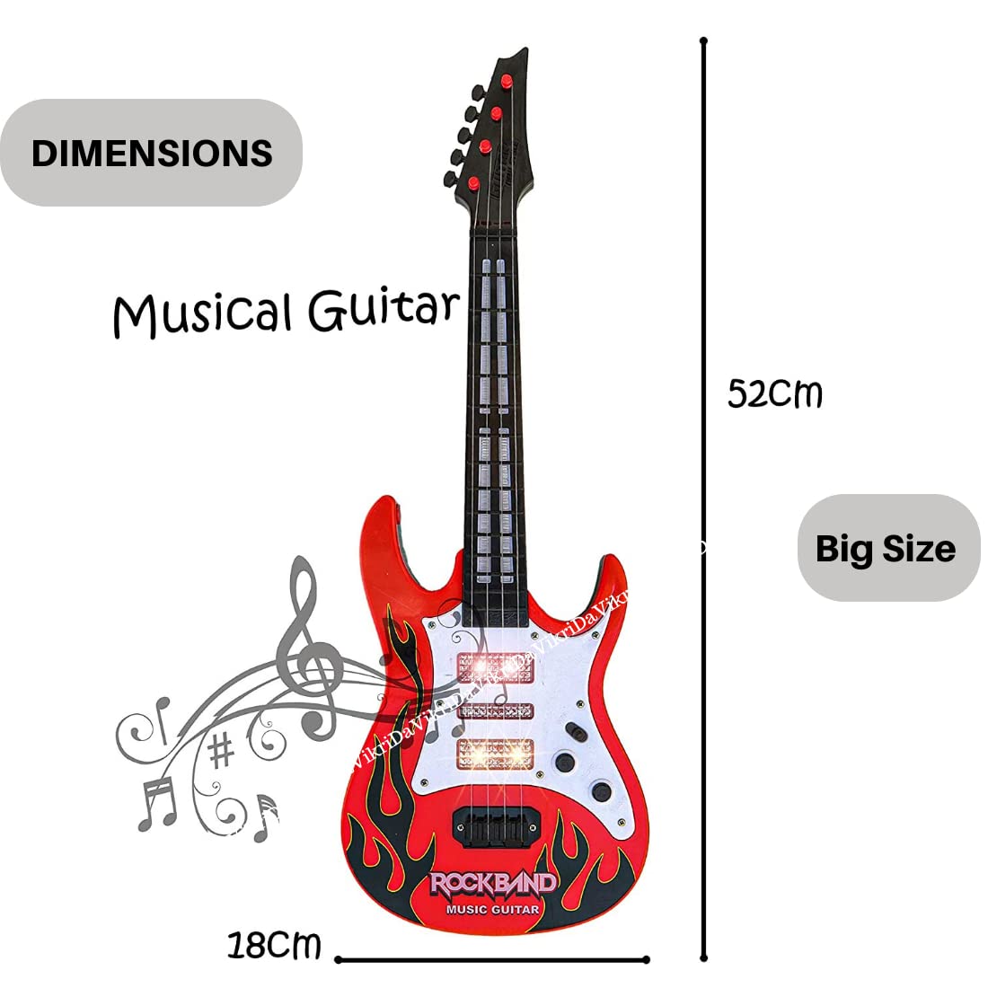 Vikrida 37 Key Piano Keyboard with Recording and Mic with Musical Guitar for Kids (37 keys and 8 tones, 8 rhythms 4 percussion) Black