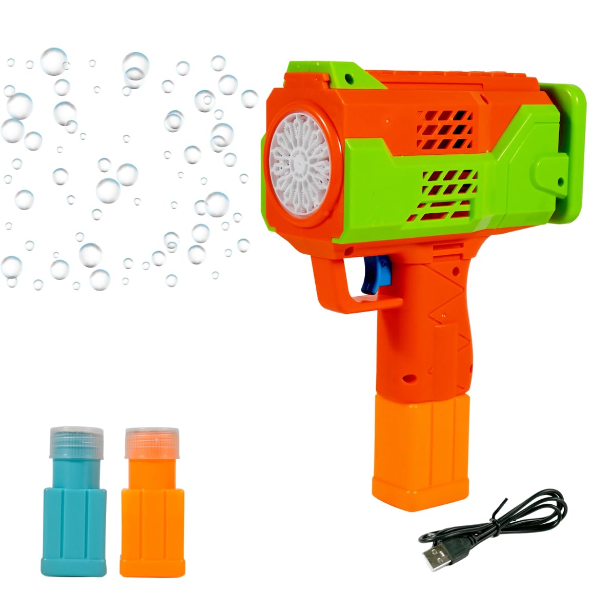 VikriDA Rechargeable Bubble Machine for Kids - Automatic Bubble Gun, Leak-Proof Design with 2 Bubble Solution, Toddler Outdoor Toys, Gift for Kids, Boys Age 3 4 5 6 7 8 Years Old- Multicolor