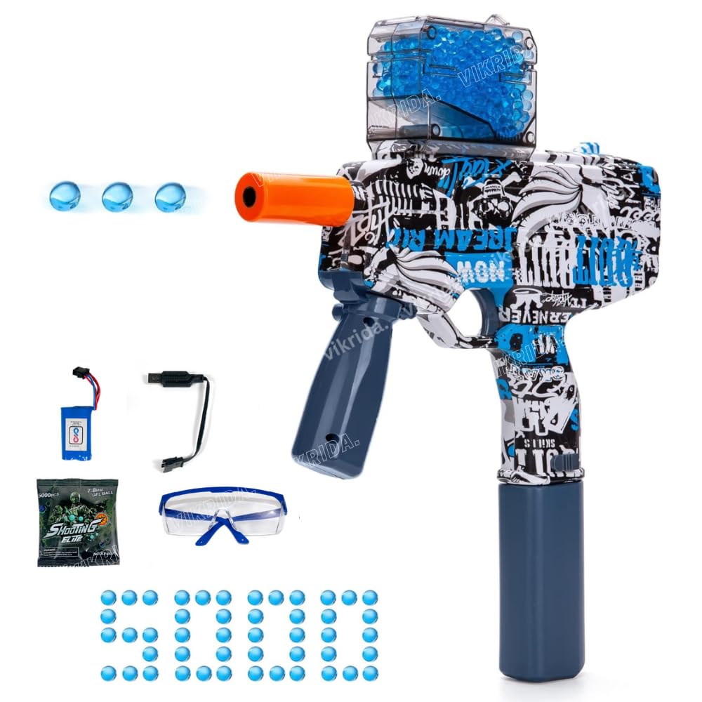 VikriDA Gel Blaster Gun with 5000 Gel Ammo, Automatic Gel blaster Gun for Adults - Blue MP9 Blaster Gun