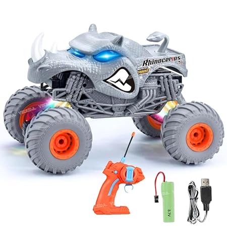 VikriDA 2.4Ghz Remote Control Rhinosaur Trucks Toys For Kids With Light, Indoor & Outdoor | All Terrain Electric Rc Car, Blue